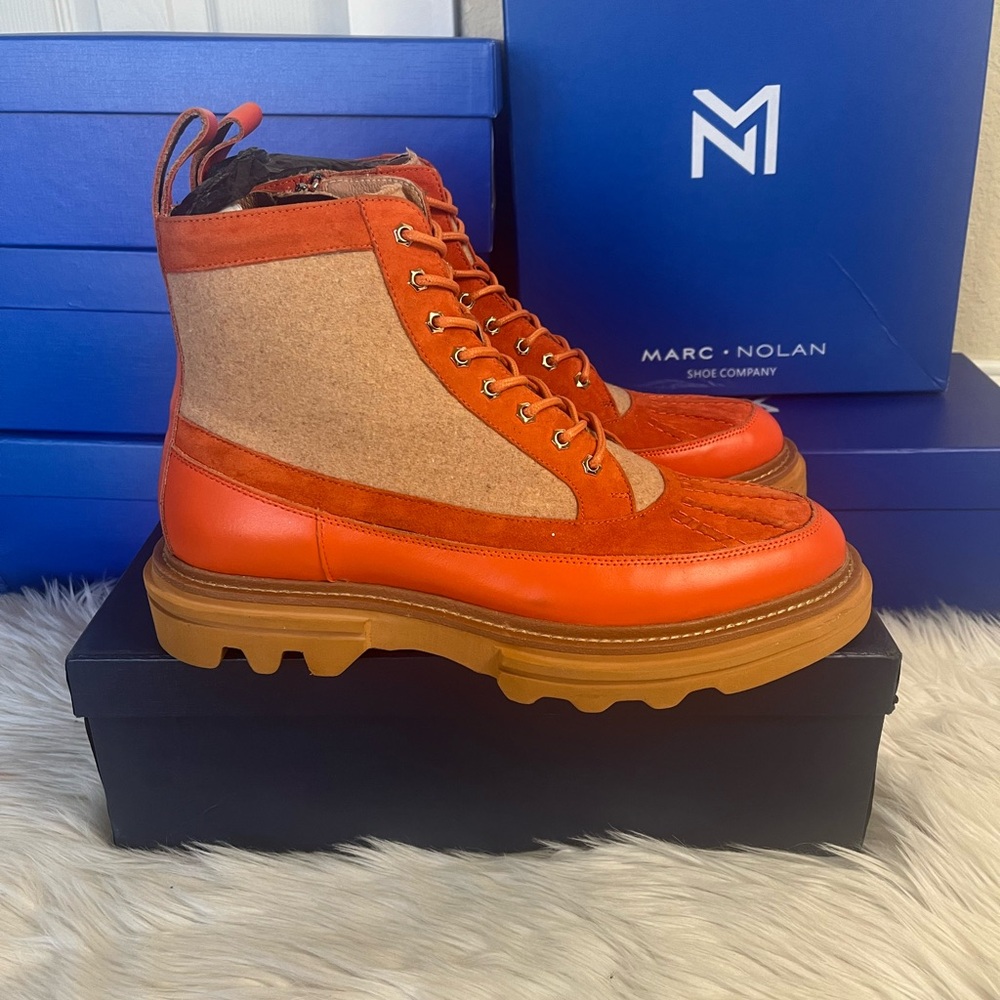 Marc Nolan Odin Solar Orange Leather Combat Boots size 8